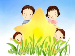 Lovely_illustration_of_Happy_family_behide_a_star_wallcoo_com
